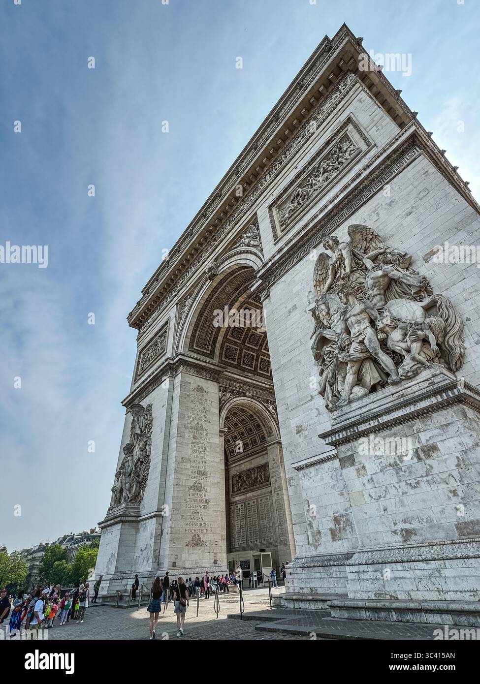 Side view of the Arc de Triomphe with scaffolding on another side