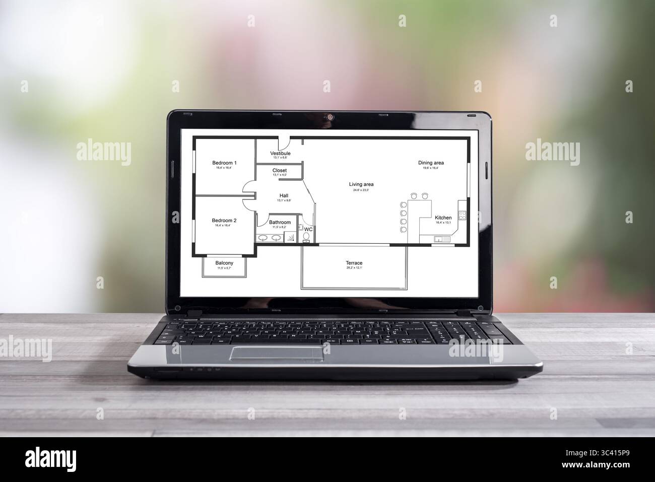 Apartment plan concept shown on a laptop screen Stock Photo