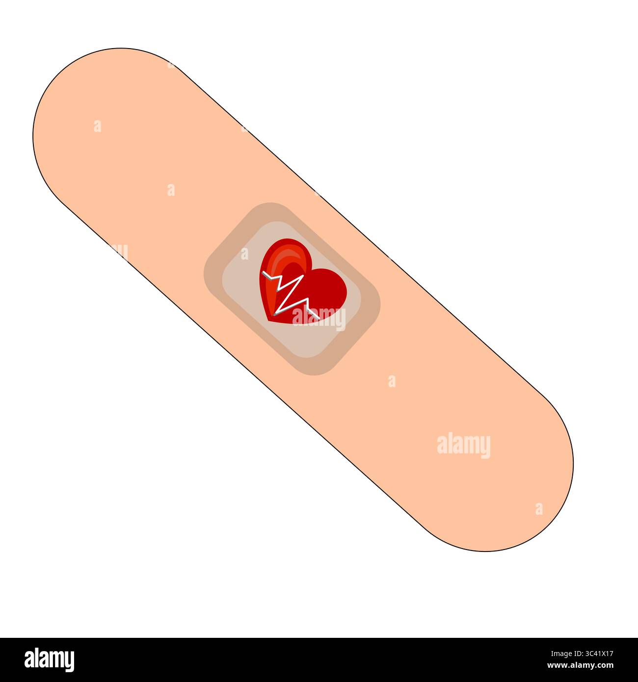 A vector cartoon-style adhesive bandage with a heart symbol in the center, representing health and care. Stock Vector