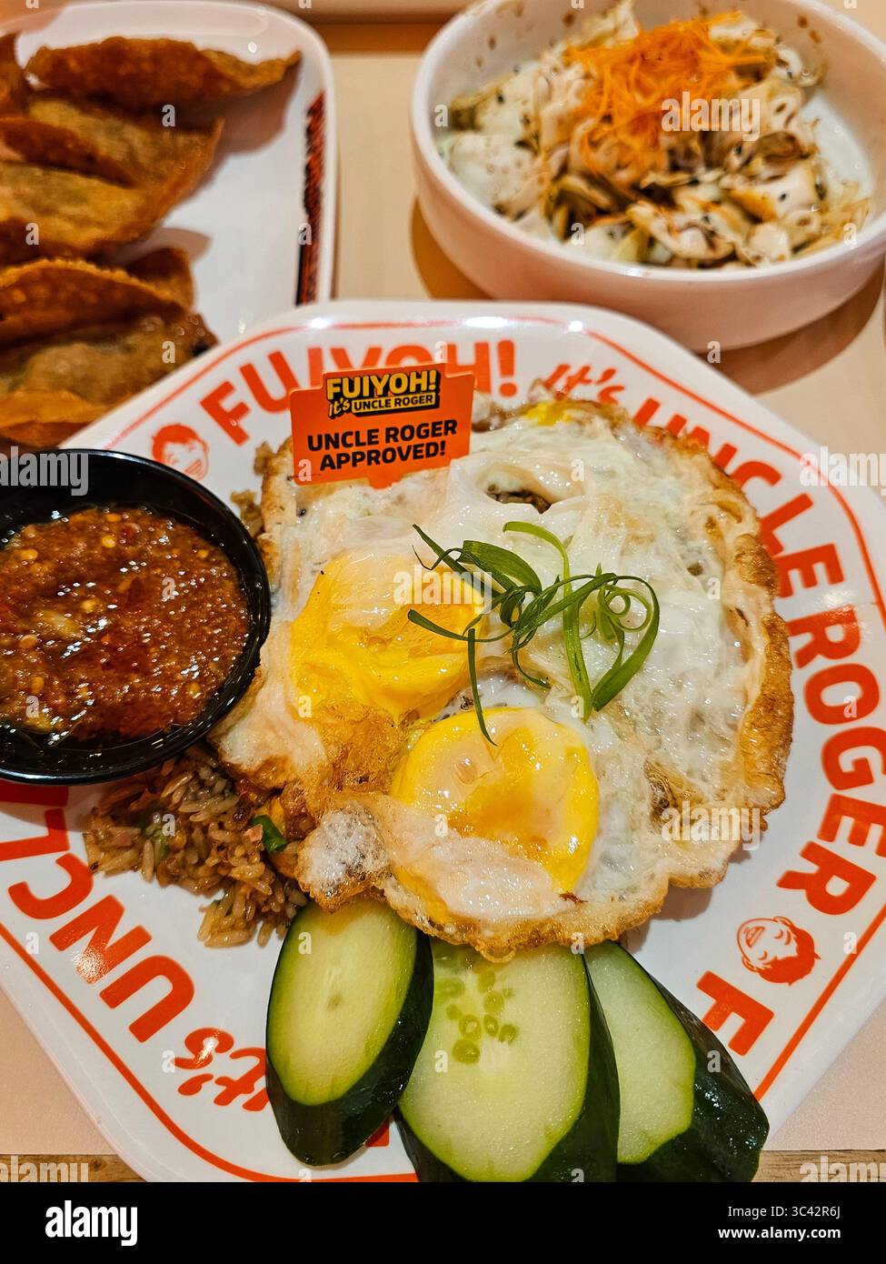 Fried Rice with sunny side up eggs - Smartphone Captured Stock Image