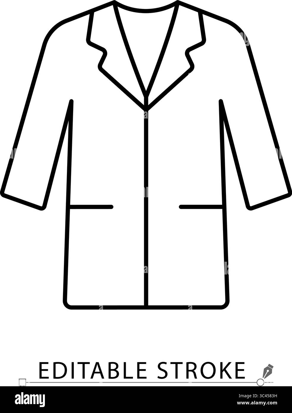 Lab coat icon in editable stroke. Outline vector of long-sleeve laboratory jacket with pockets and collar. Medical uniform for scientist, chemist Stock Vector