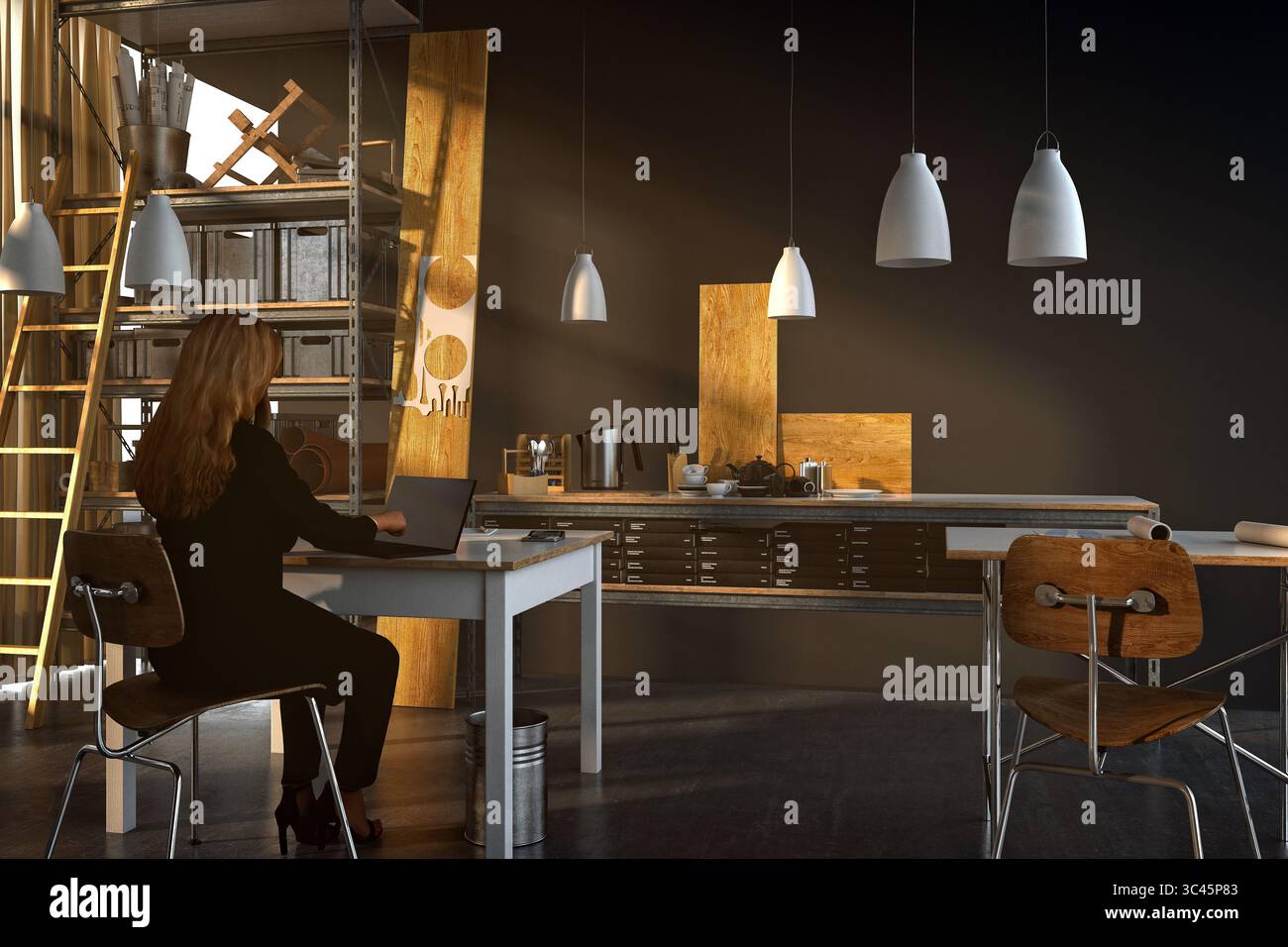 3d render home office, remote working Stock Photo - Alamy