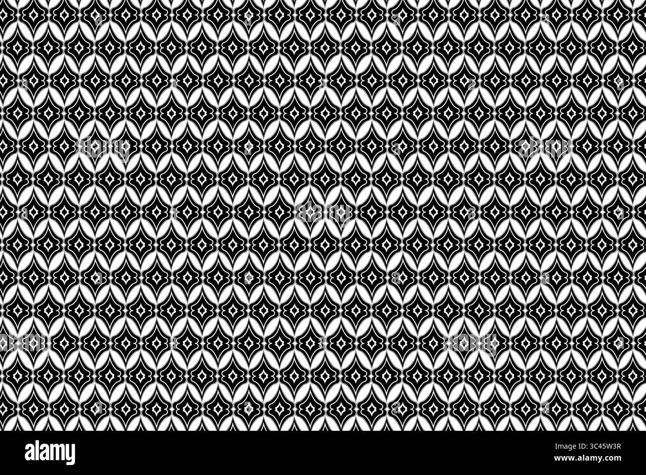 Seamless Geometric Ogee Lattice Pattern - Black and White Abstract Background Stock Vector