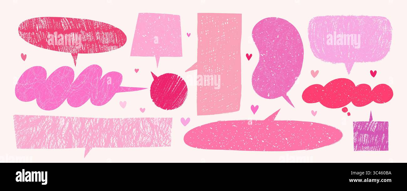 Crayon speech bubble vector set in pink and red on light background ...