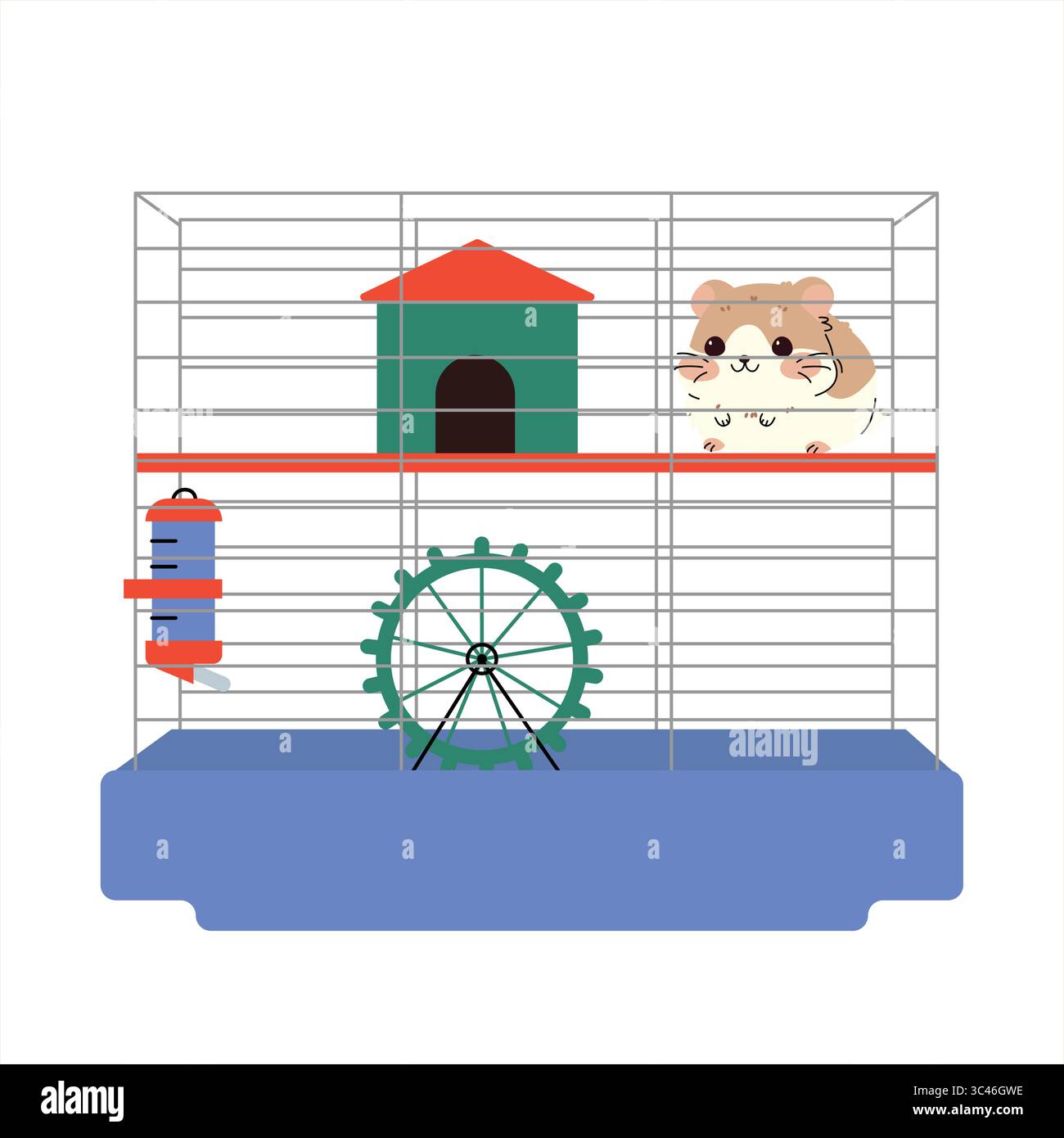 Illustration of a hamster in a cage with a water dispenser, exercise ... - Hamster Cage Training Exercises
