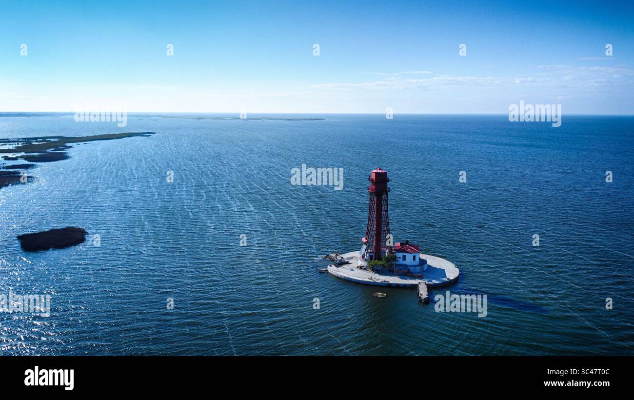 Front Lighthouse Aerial view of Stanislav Adzhyhol Front Lighthouse rising boldly from ...