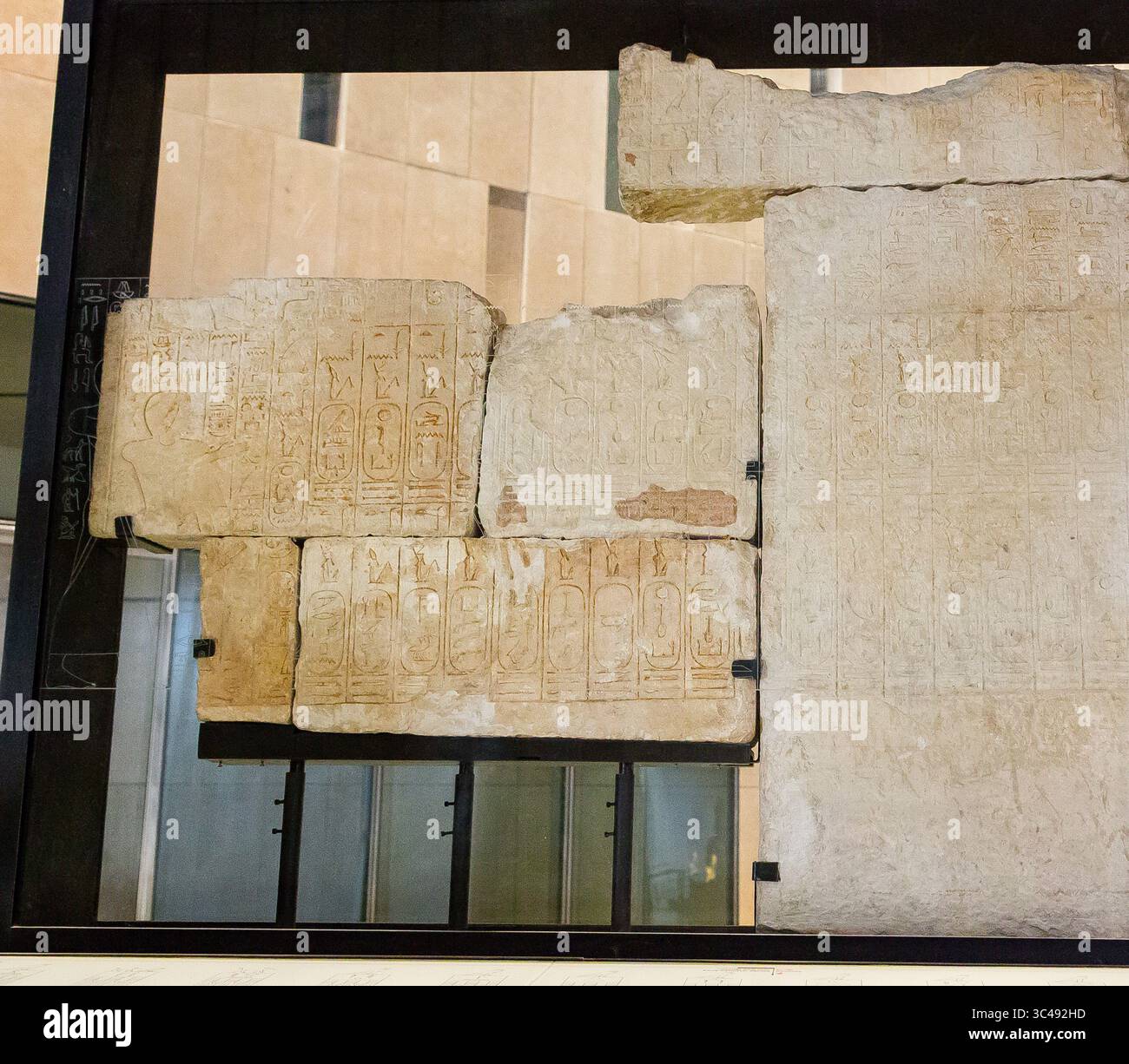 Egypt, Cairo, Grand Egyptian Museum (GEM), the Saqqara king list, from the tomb of Tenroy. Stock Photo