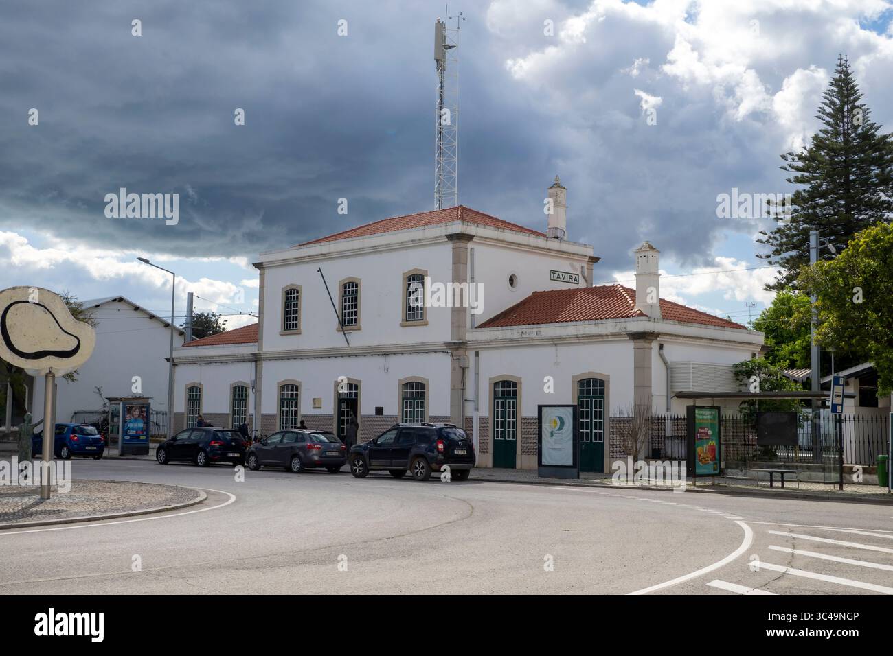 Tavira Main Line Station on the Algarve Line, Tavira, Costa do Acantilado,, Faro, Algarve Regiom, Portugal. Stock Photo
