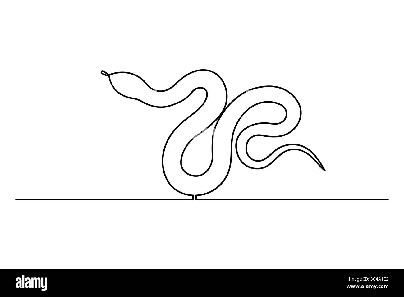 Black continuous line drawing of snake on white background in modern ...