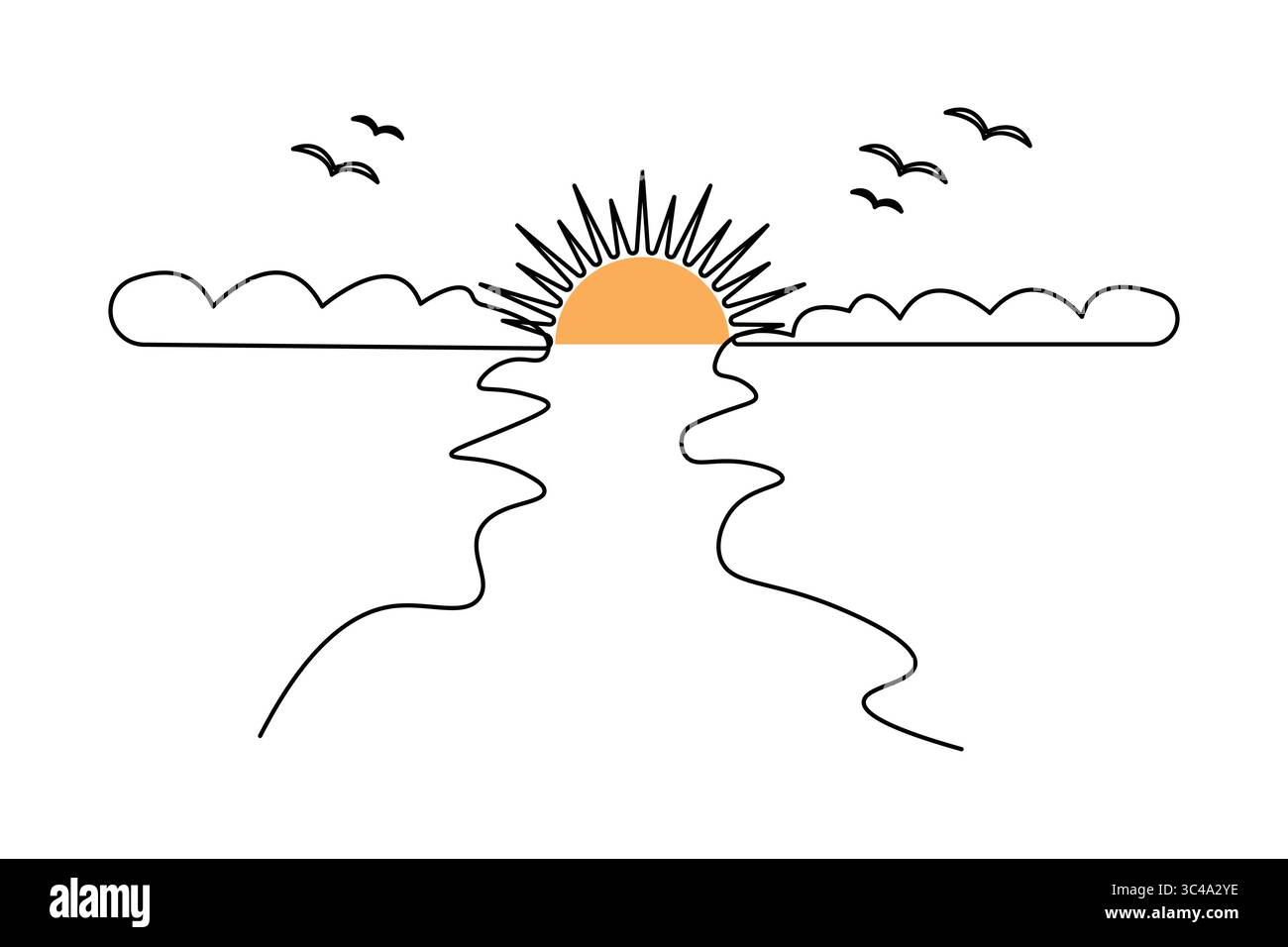 Continuous line drawing sunset icon modern minimalist outline style ...