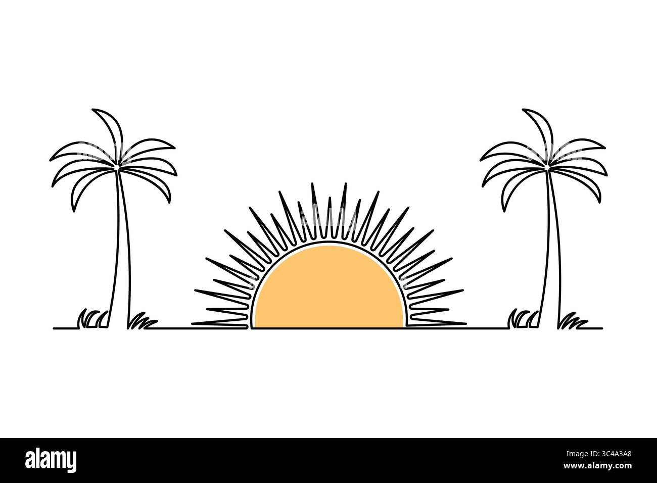 Sunset icon continuous one line drawing minimalist style isolated outline illustration Stock Vector