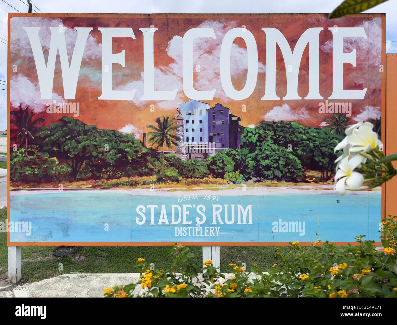 Stade's Rum Distillery welcome sign in Bridgetown, Saint Michael, Barbados Stock Photo