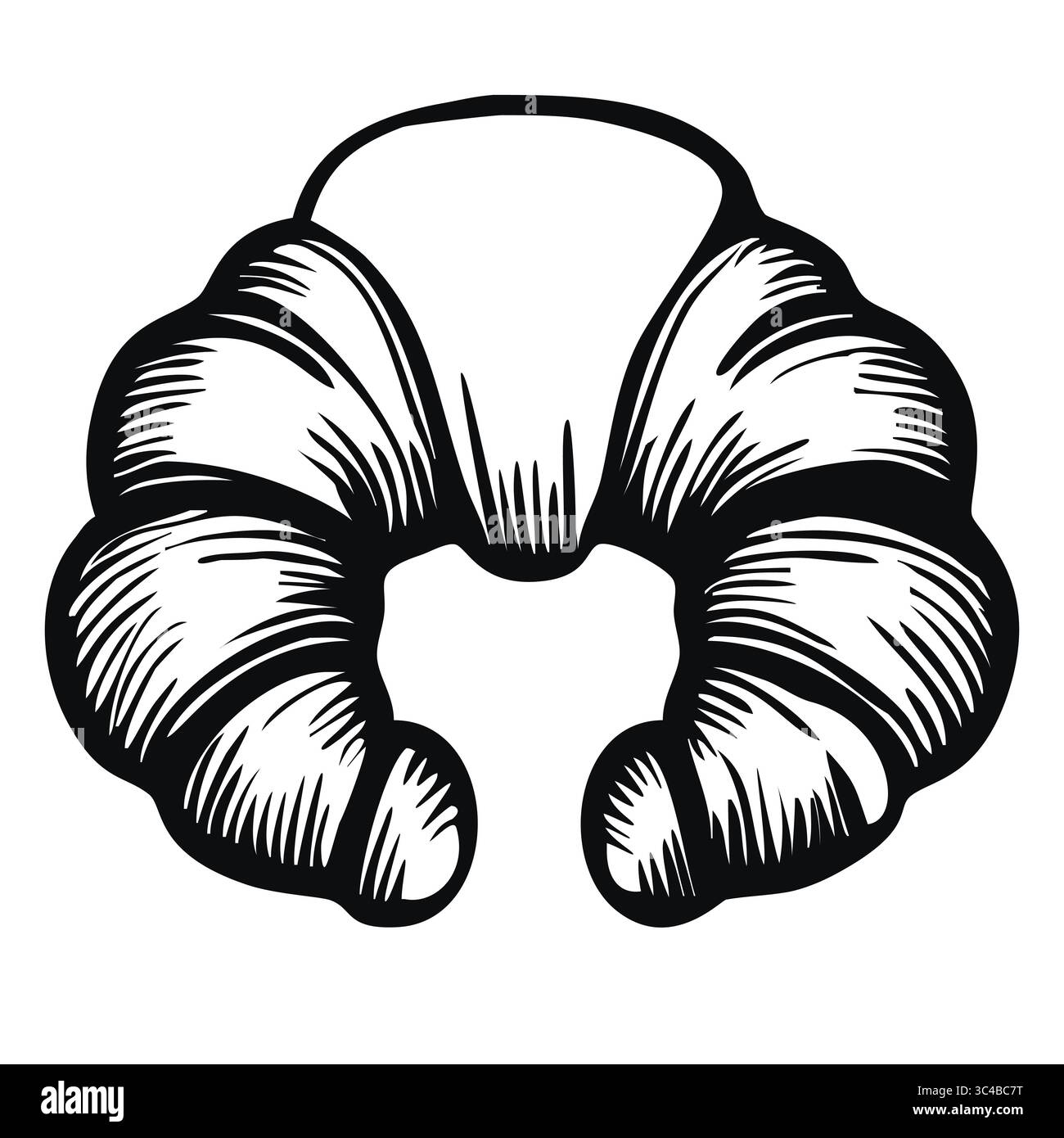 A hand-drawn vector illustration of a croissant, showcasing its flaky layers and curved shape. The design emphasizes the texture and folds of the past Stock Vector
