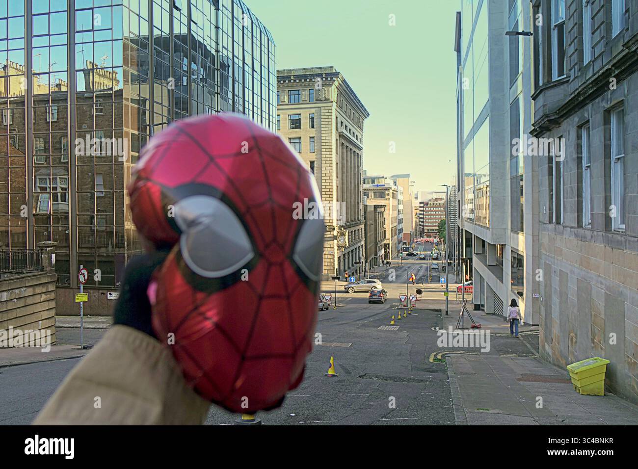 Glasgow, Scotland, UK. 28th July, 2025. New spiderman film preparations as roads are closed, signs masked and barriers are brought in as the first stage preparations in the city centre for New spiderman film Spider-Man 4, officially titled Spider-Man: Brand New Day. Credit Gerard Ferry /Alamy Live News Stock Photo
