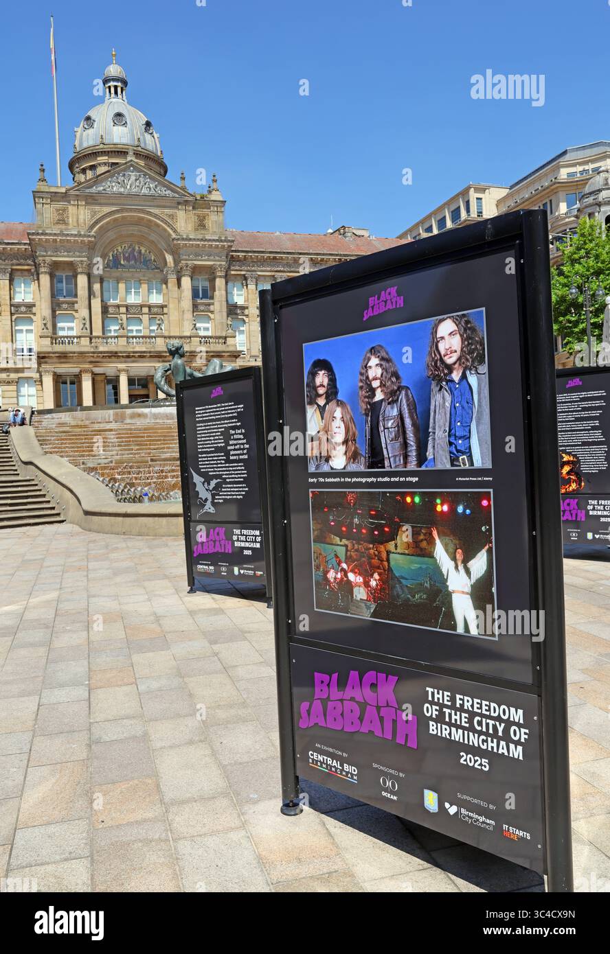 Black Sabbath, Ozzy Osbourne, given freedom of city at Birmingham Town Hall, Victoria Square with fountains in summer Stock Photo