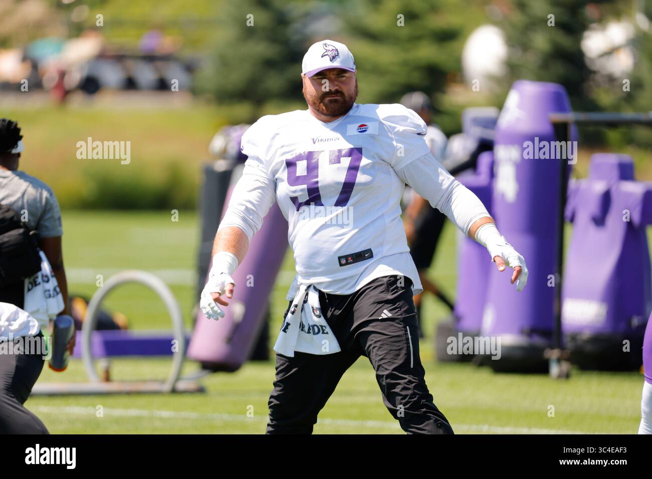 Minnesota Vikings defensive tackle Harrison Phillips (97) runs drills ...