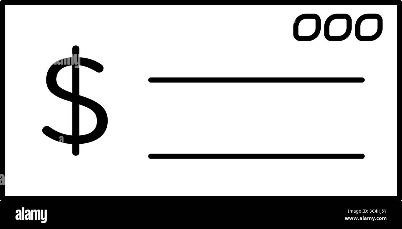 Signing a checkbook simple line drawing icon, illustration of ...