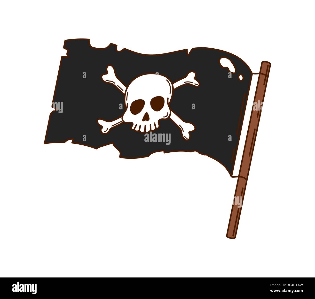 Cartoon groovy corsair or pirate Jolly Roger flag, vector symbol of Caribbean sailors. Groovy pirate flag with skeleton skull and crossbones of Rolly Stock Vector