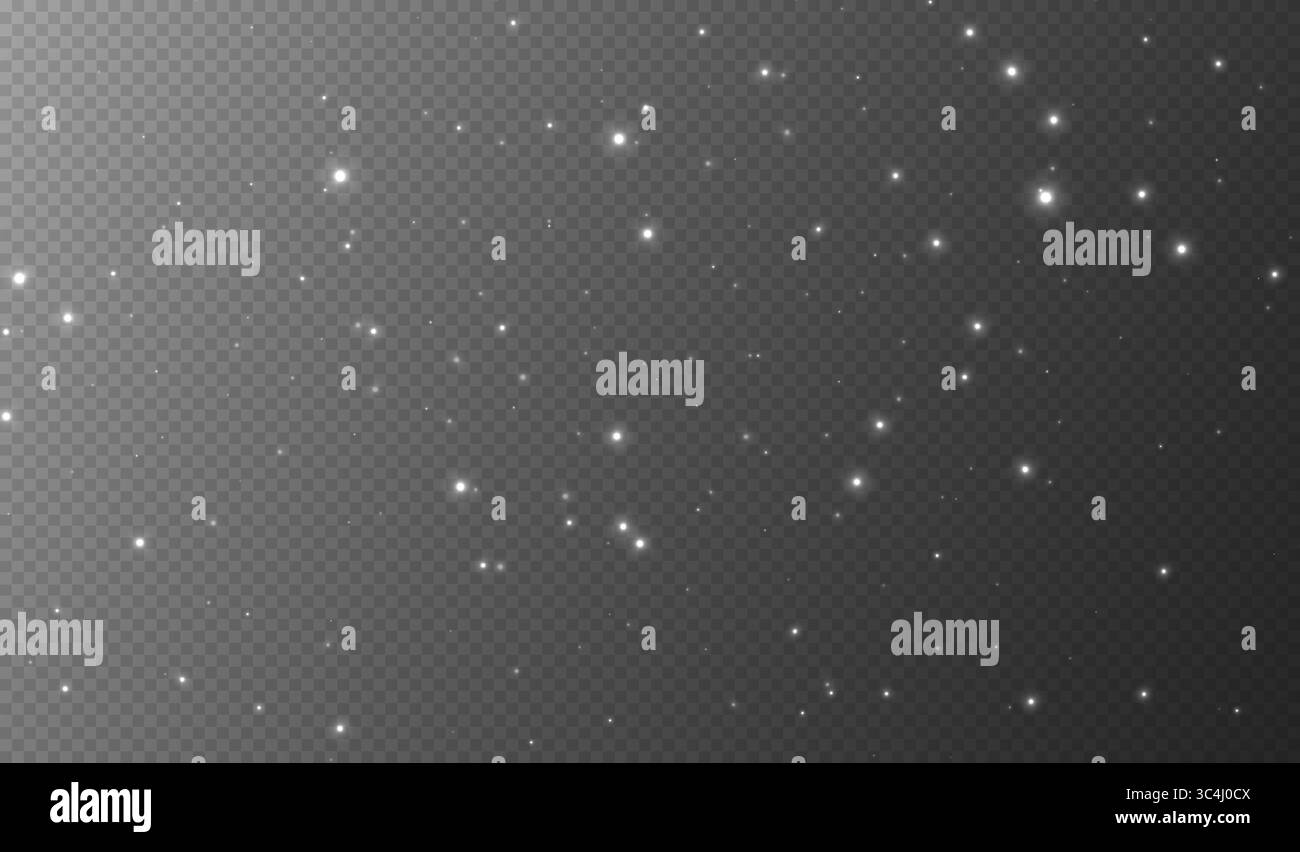 White sparkling stars, shiny particles light effect, transparent flying ...