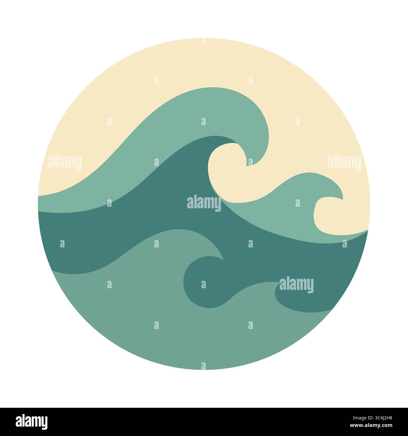 Stylized ocean waves in a circular design Stock Vector
