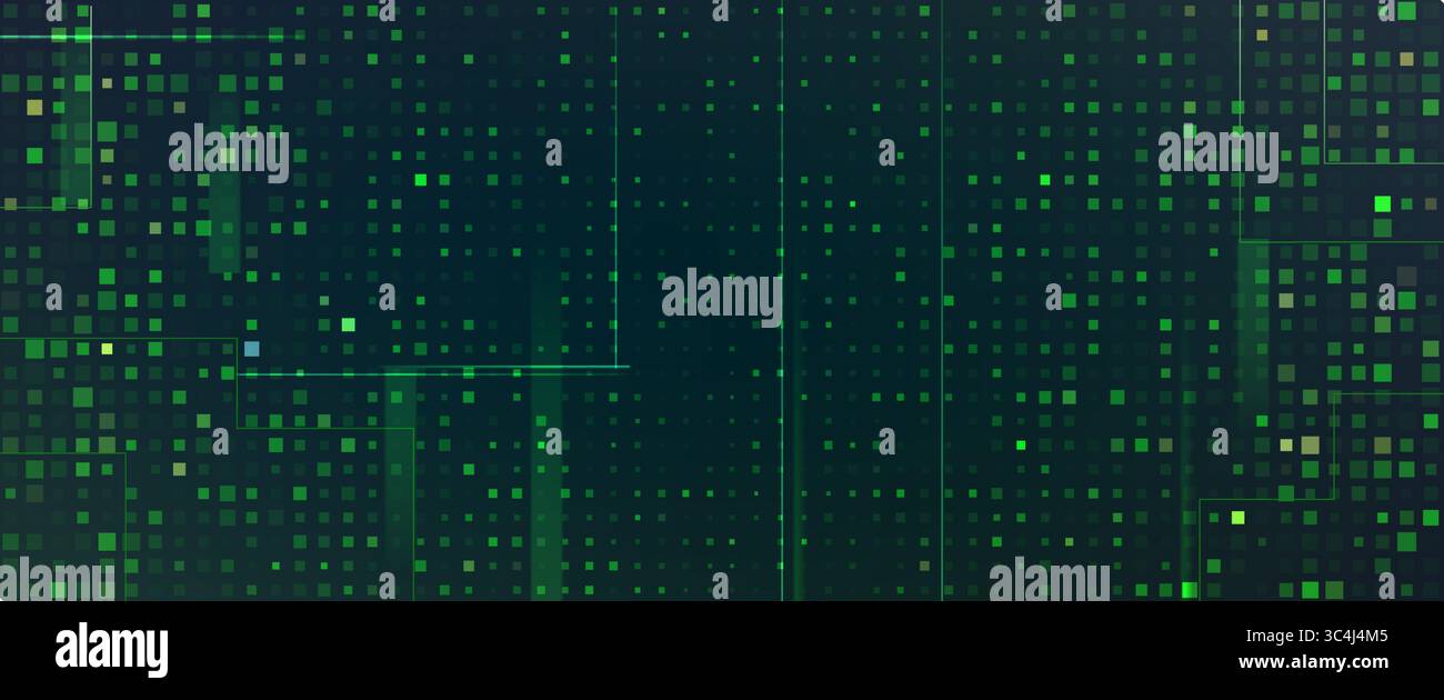 Digital green pixel pattern background with glowing squares - cyber ...