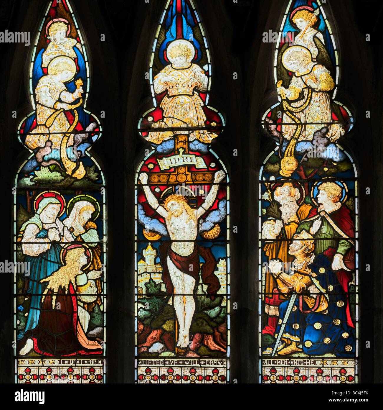 Bulwick Stained glass window, of the crucifixion of Jesus Christ, in the ...