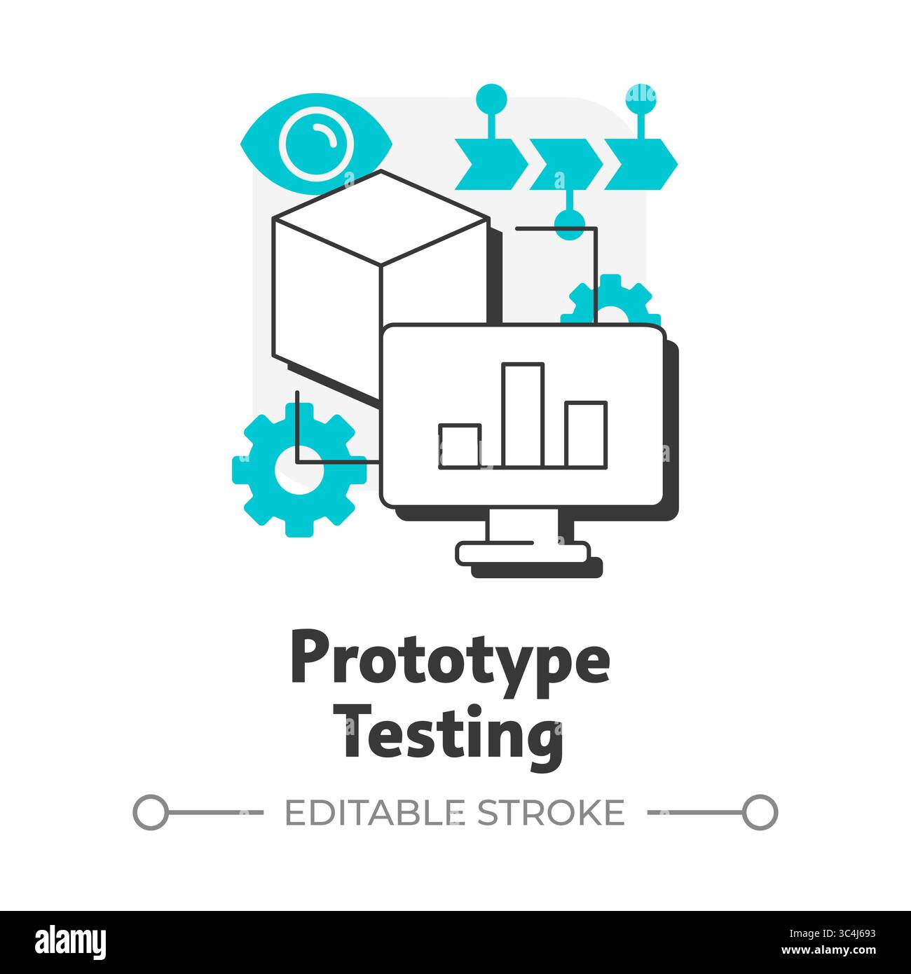 Prototype testing flat outline concept icon Stock Vector