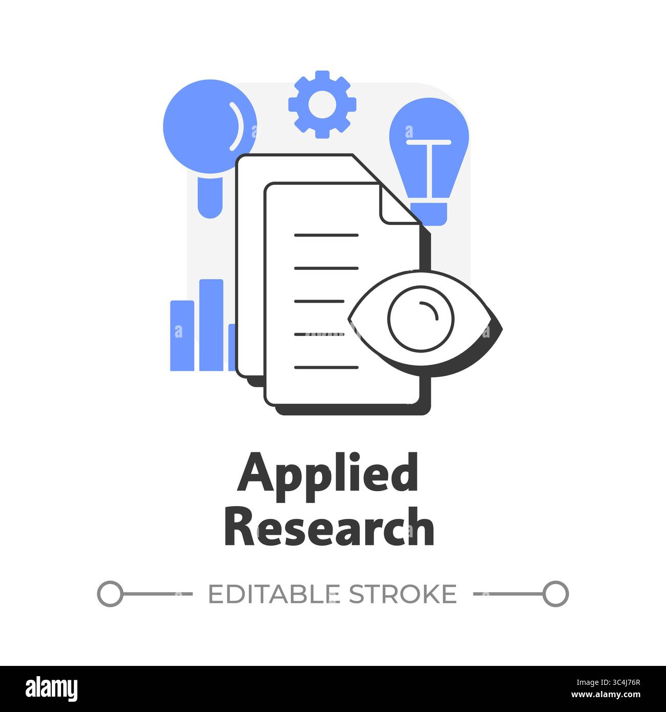 Applied research flat outline concept icon Stock Vector