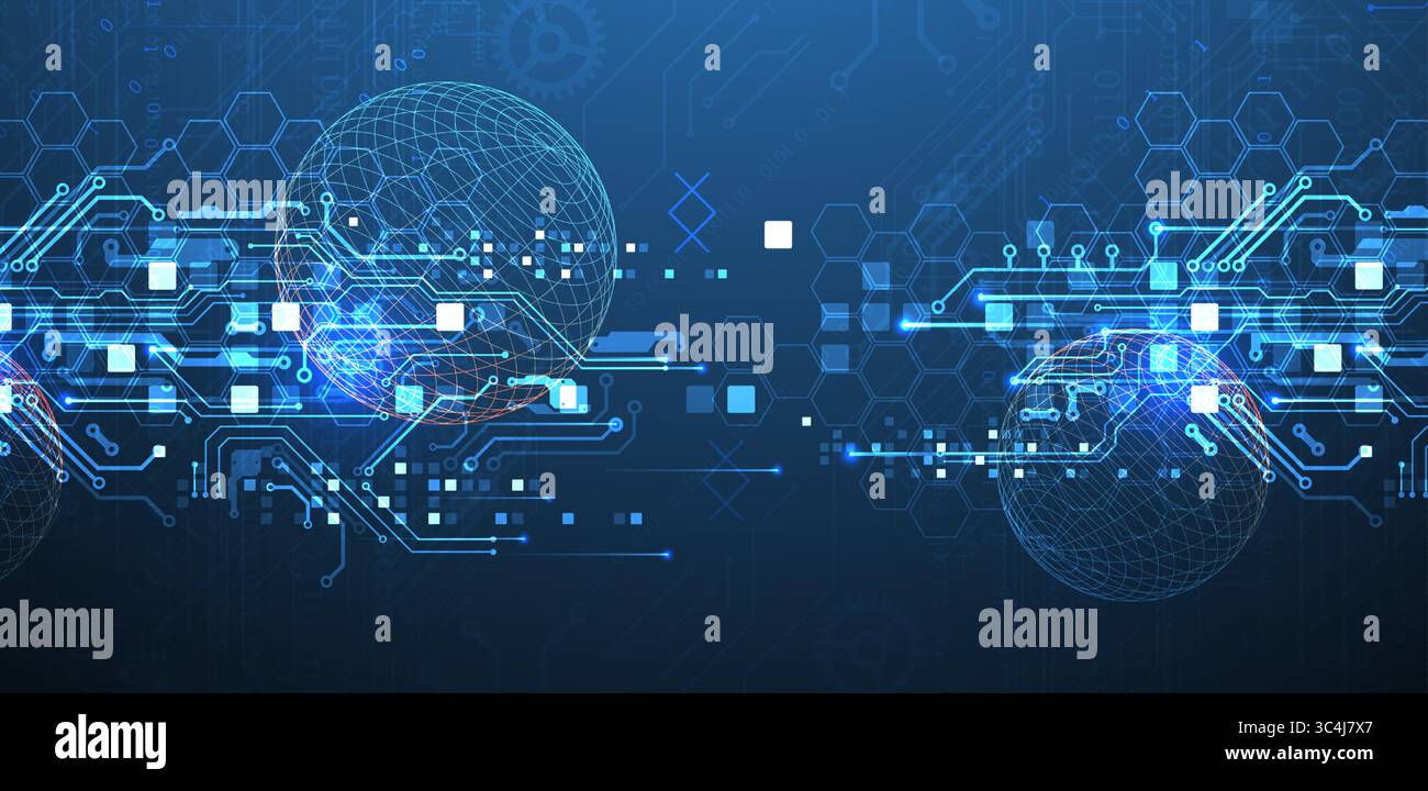 Abstract circuit board background with sphere. Hi-tech digital technology concept. Vector. Stock Vector