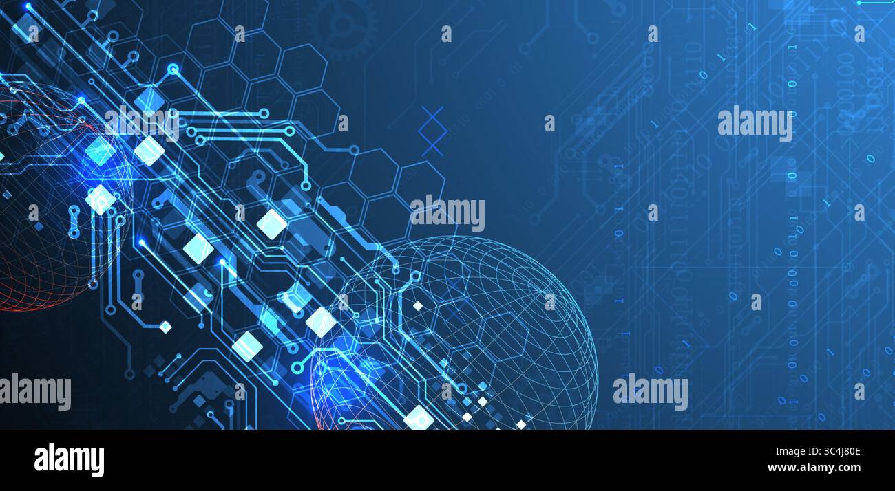 Abstract circuit board background with sphere. Hi-tech digital technology concept. Vector. Stock Vector