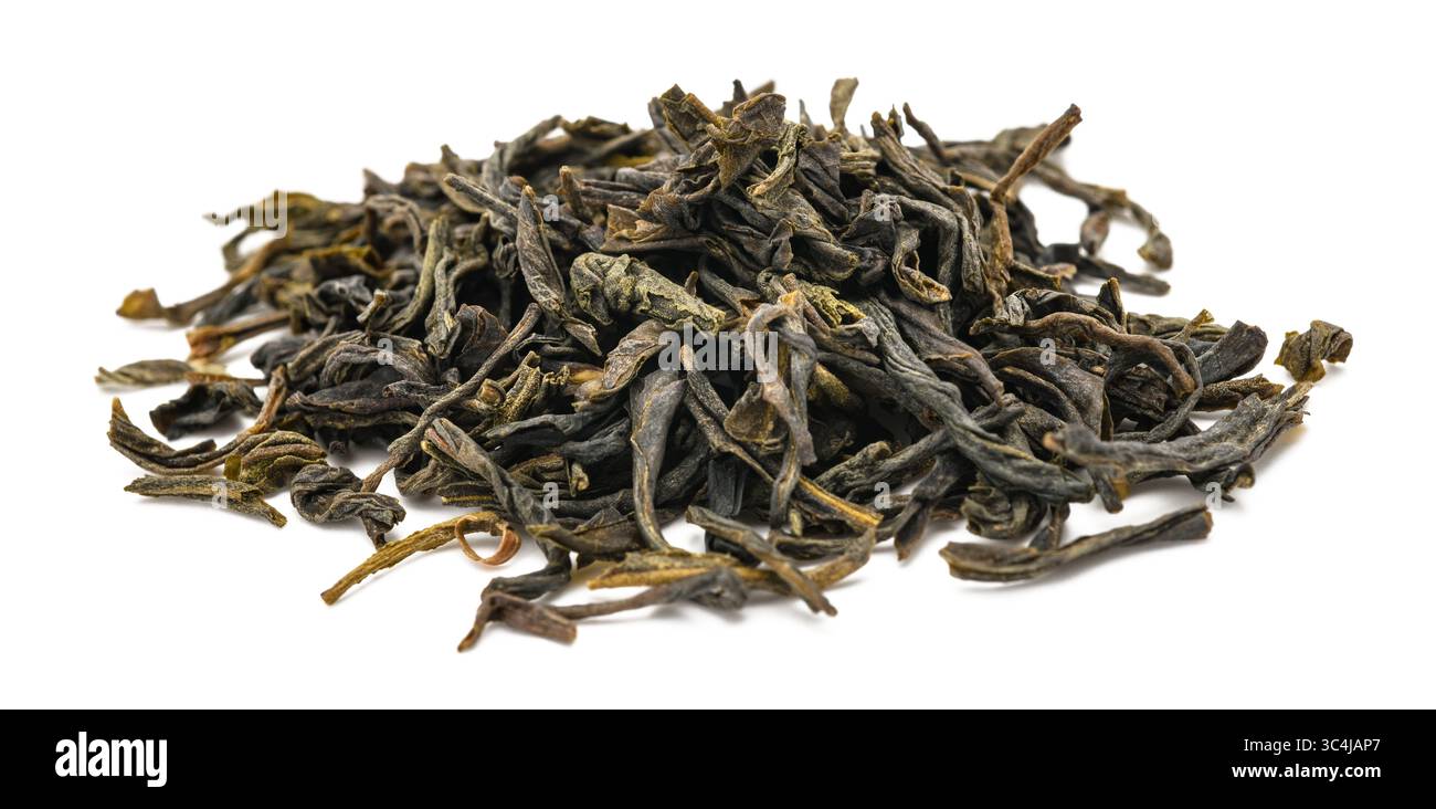 Green tea pile isolated on white background Stock Photo