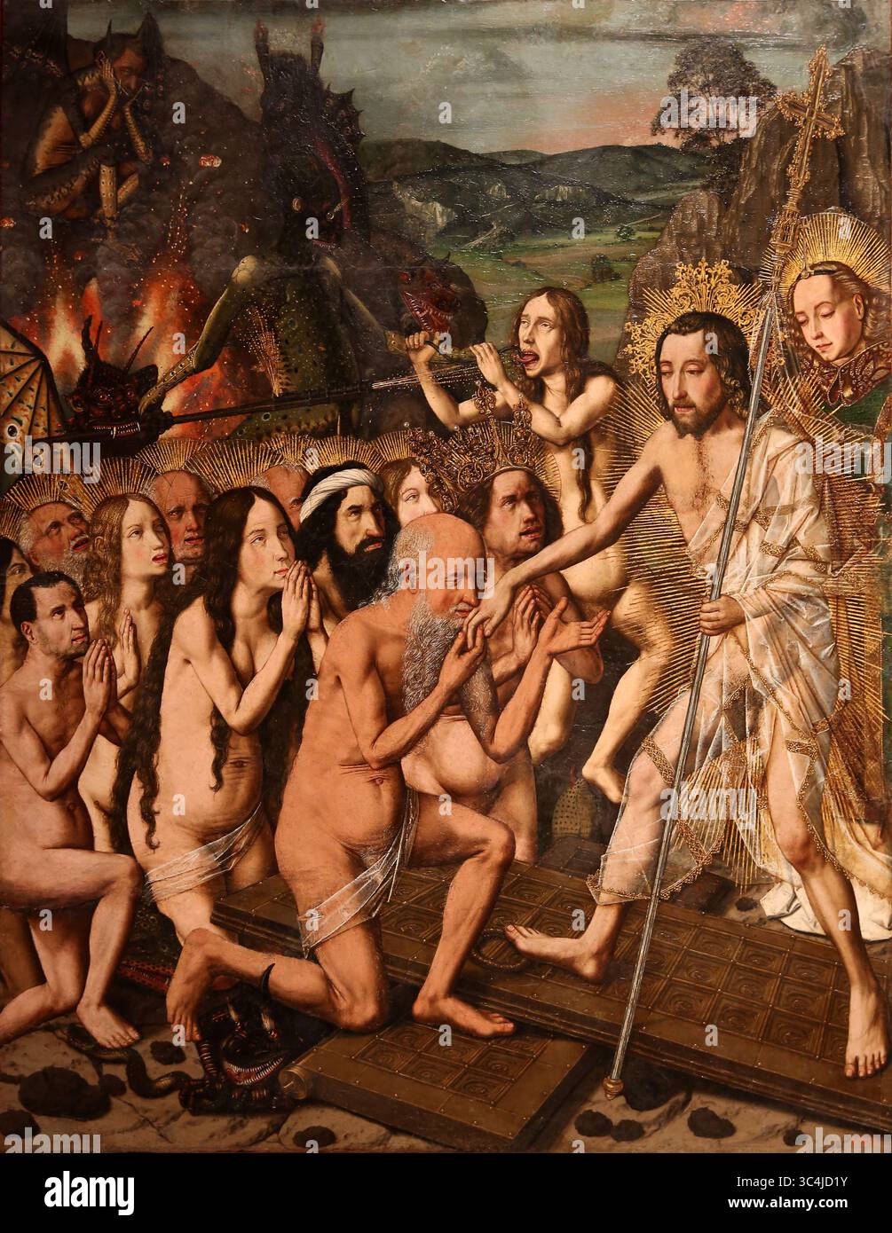 Decent of Christ into Limbo by Bartolomé Bermejo, c. 1475. Oil and gilding on wood. MNAC. Spain. Stock Photo