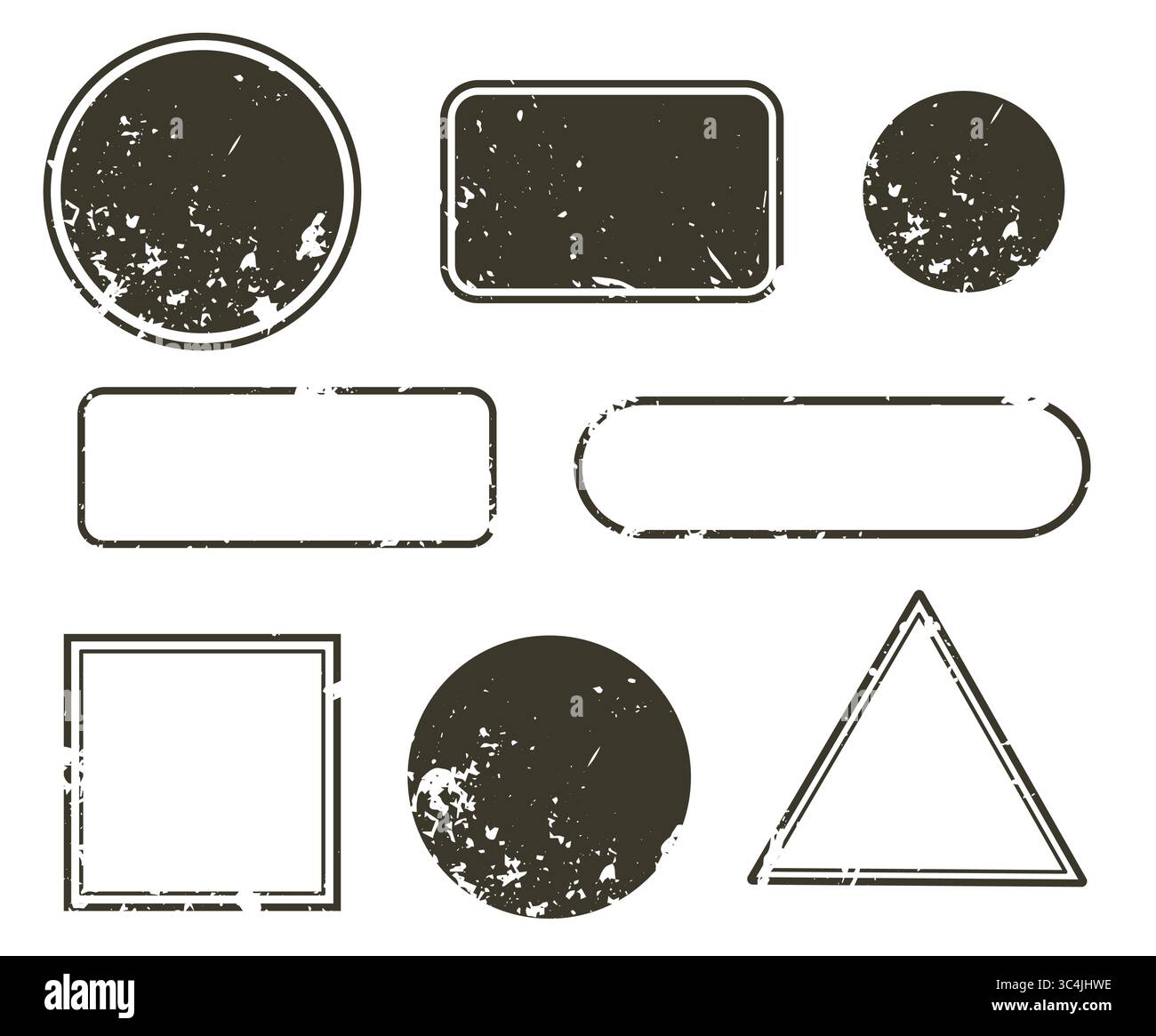 Set of empty postage stamp frames filled with grunge texture, isolated on white. Great for retro mail-themed designs, scrapbooking elements, collage c Stock Vector