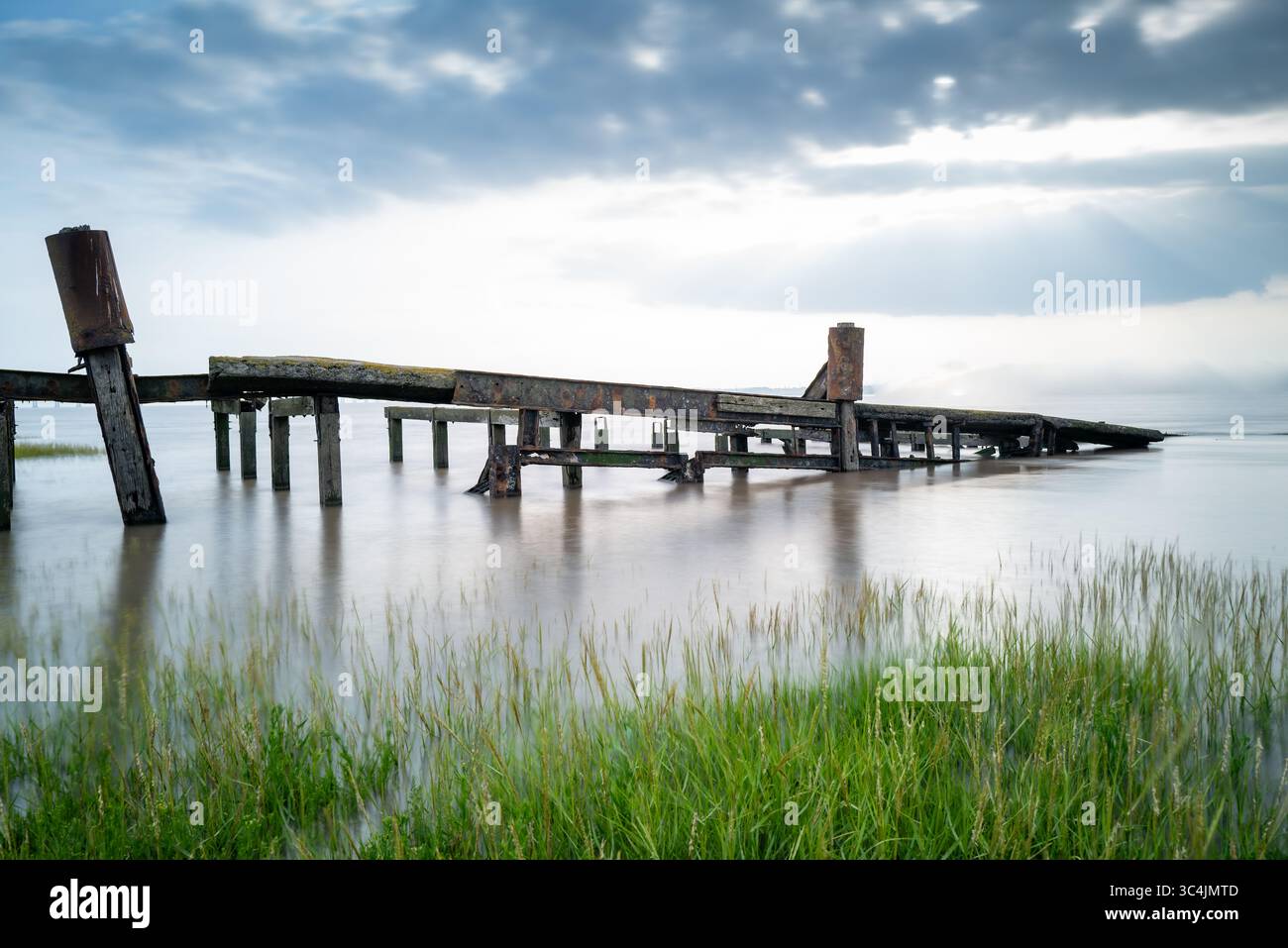 the derelict remains of the Aust car ferry terminal in the Severn ...