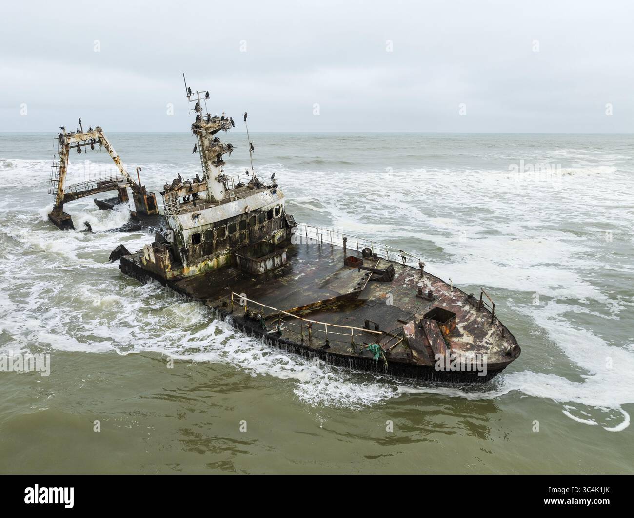 Aerial view of the Zeila shipwreck, a skeletal steel behemoth, lies ...