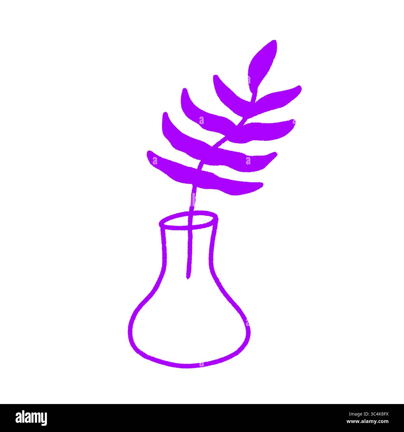 Hand-Drawn Indoor Plant Purple Vector, Floral Decorative Element, Nature Garden Flower Doodle, Isolated on Transparent Background Stock Photo