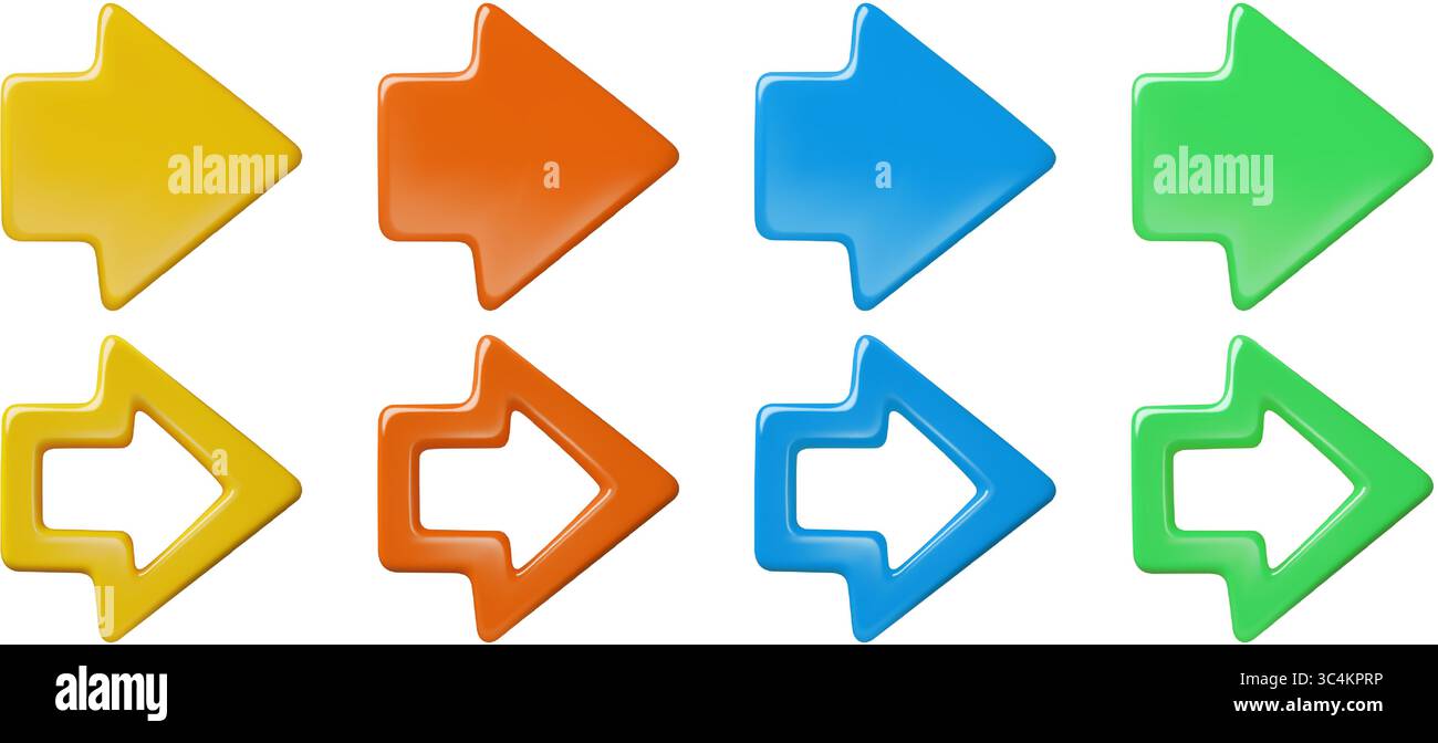 3D Arrows icons set. Different shape and color pointers isolated on white background Stock Vector
