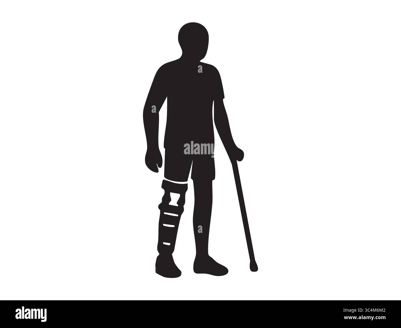 Disability Isolated Black silhouette of person with a disability using a prosthetic leg and ...