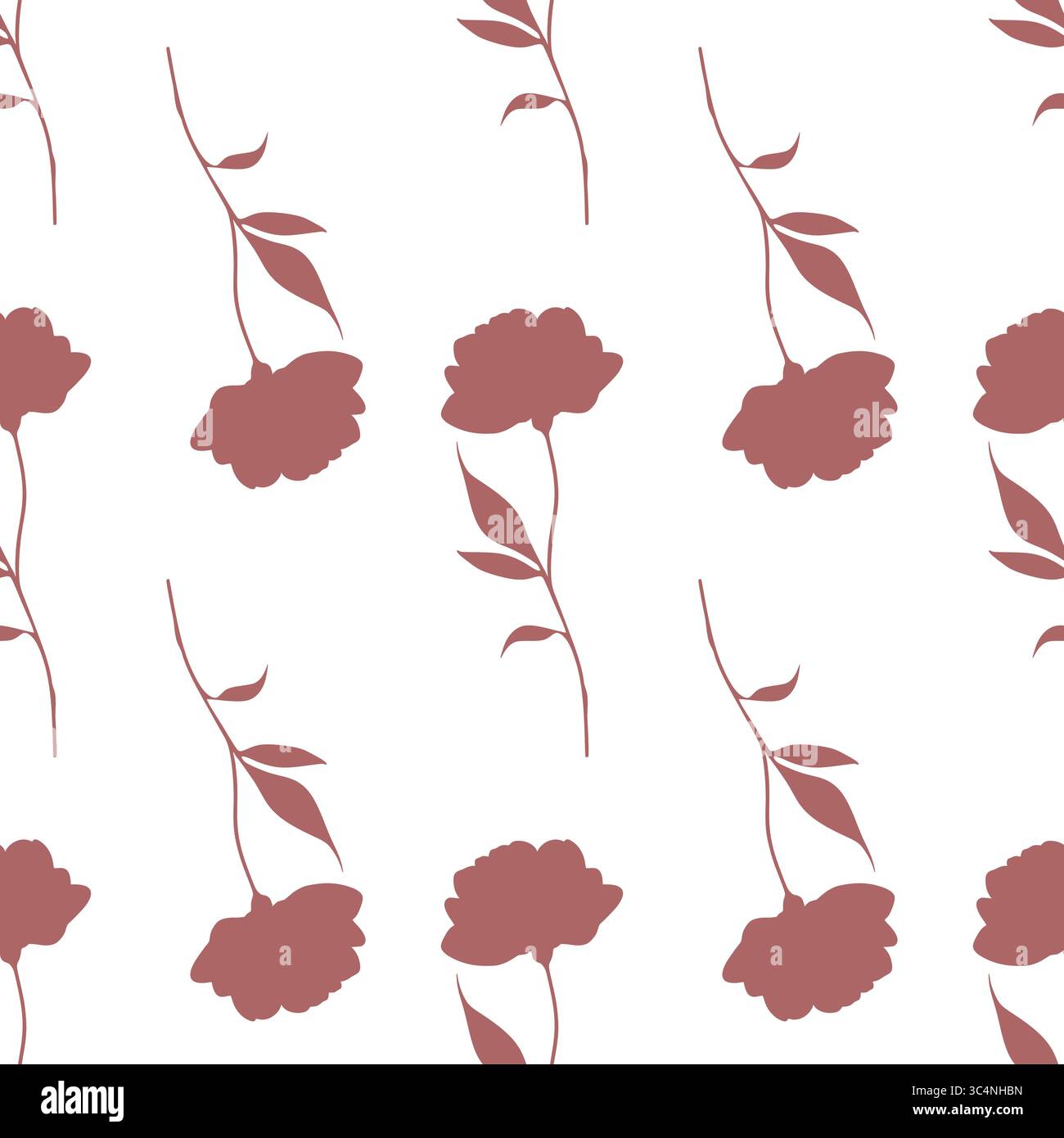 Seamless vector pattern of stylized dusty rose flowers and leaves on a ...