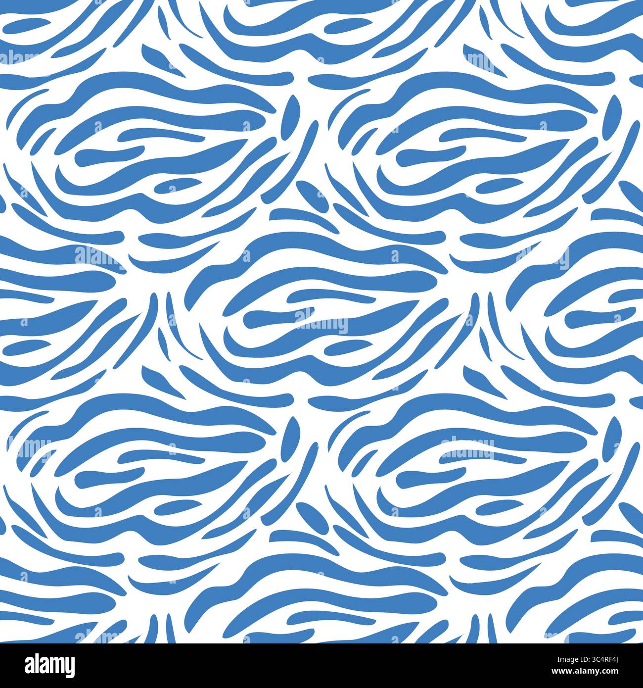 Abstract vector seamless pattern with flowing blue wavy lines on white background, creating a dynamic and modern textile design. Stock Vector