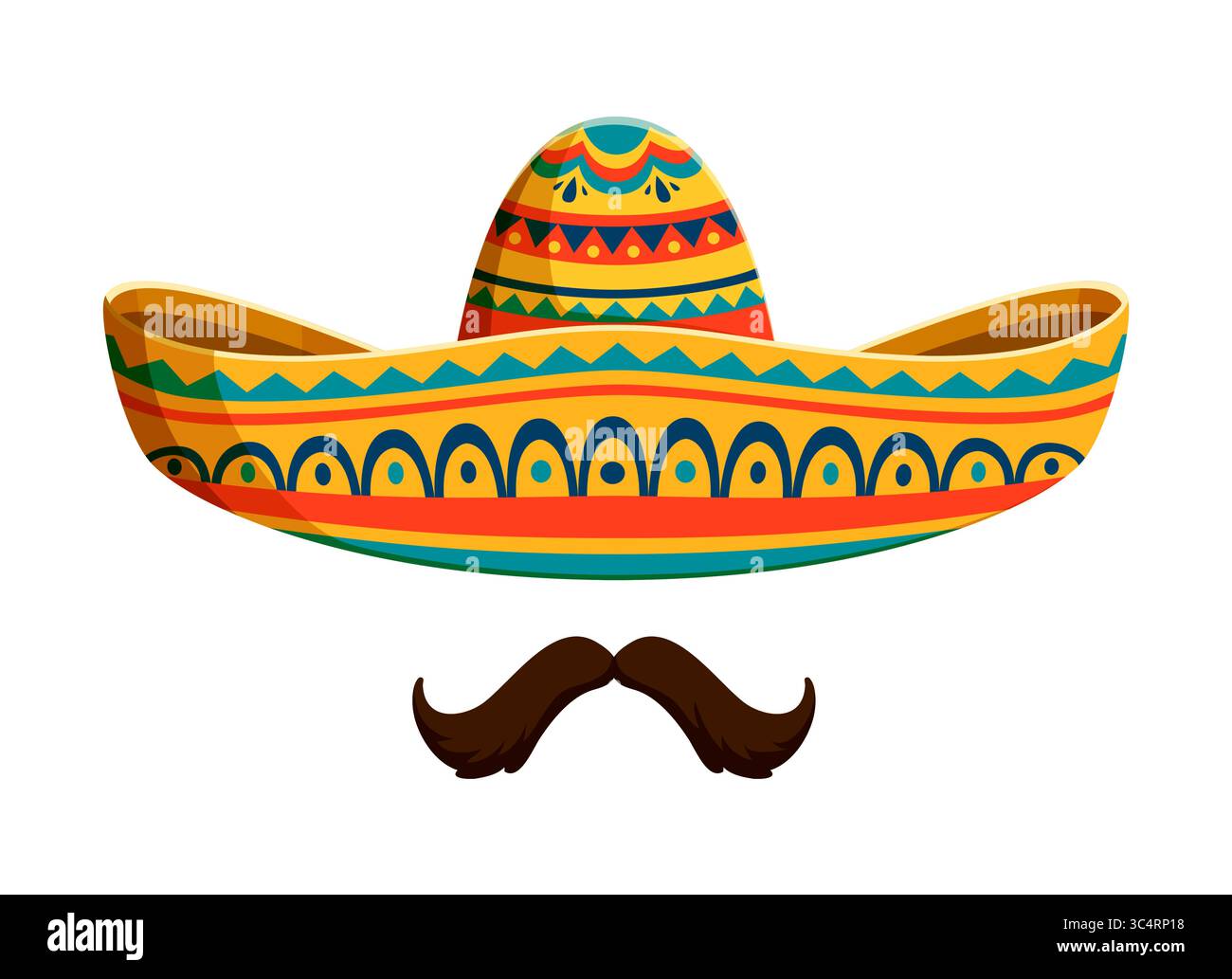 Cartoon Mexican mariachi sombrero hat with mustaches for holiday fiesta ...