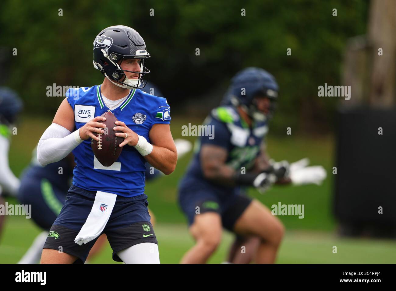 Seattle Seahawks quarterback Drew Lock looks to throw during the NFL ...