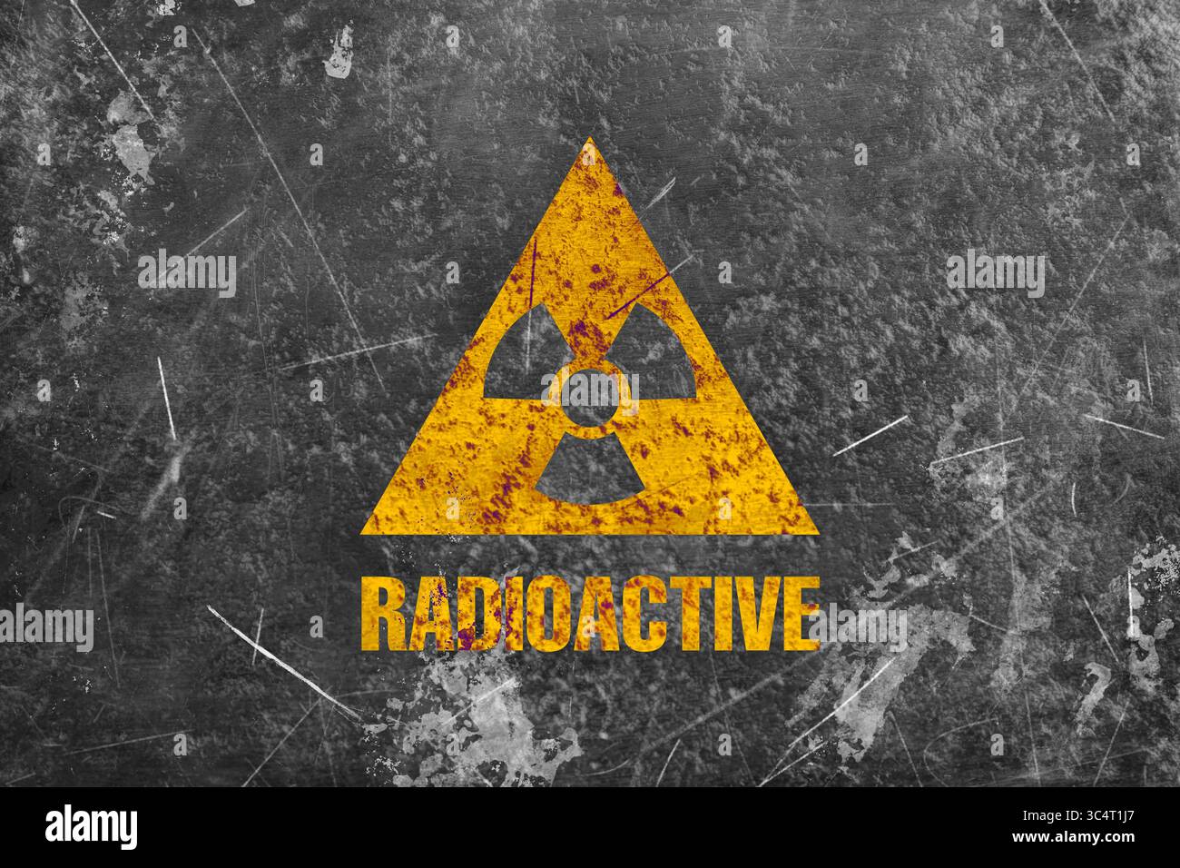 Radioactive sign on grey textured surface. Radiological pollution Stock Photo