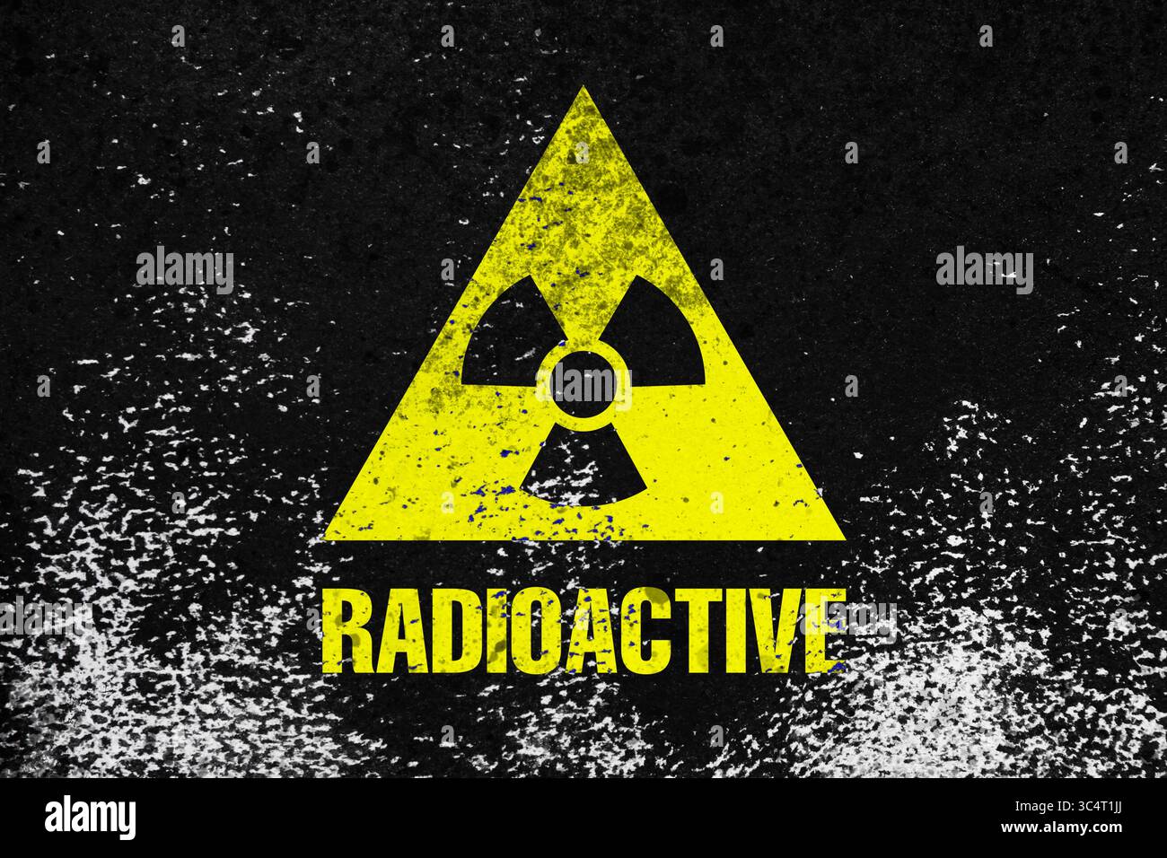 Radioactive sign on black textured surface. Radiological pollution Stock Photo