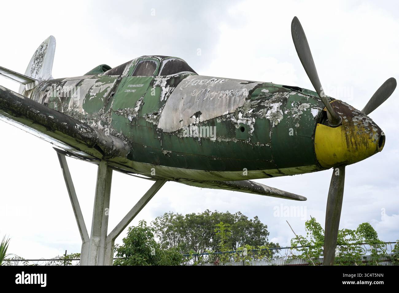 PAPUA NEW GUINEA, province Eastern Highlands, Goroka, J.K. McCarthy Museum, wreck of Bell P-39 Airacobra is a fighter produced by Bell Aircraft for the United States Army Air Forces USAF during World War II. / PAPUA NEUGUINEA, Provinz Eastern Highlands, Goroka, J.K. McCarthy Museum, Flugzeug Wrack Bell P-39 Airacobra aus dem 2. Weltkrieg Stock Photo
