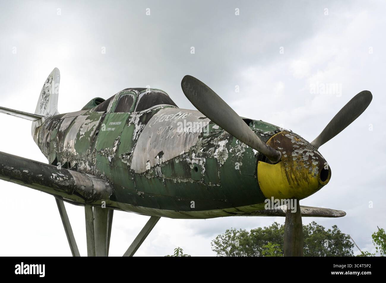 PAPUA NEW GUINEA, province Eastern Highlands, Goroka, J.K. McCarthy Museum, wreck of Bell P-39 Airacobra is a fighter produced by Bell Aircraft for the United States Army Air Forces USAF during World War II. / PAPUA NEUGUINEA, Provinz Eastern Highlands, Goroka, J.K. McCarthy Museum, Flugzeug Wrack Bell P-39 Airacobra aus dem 2. Weltkrieg Stock Photo