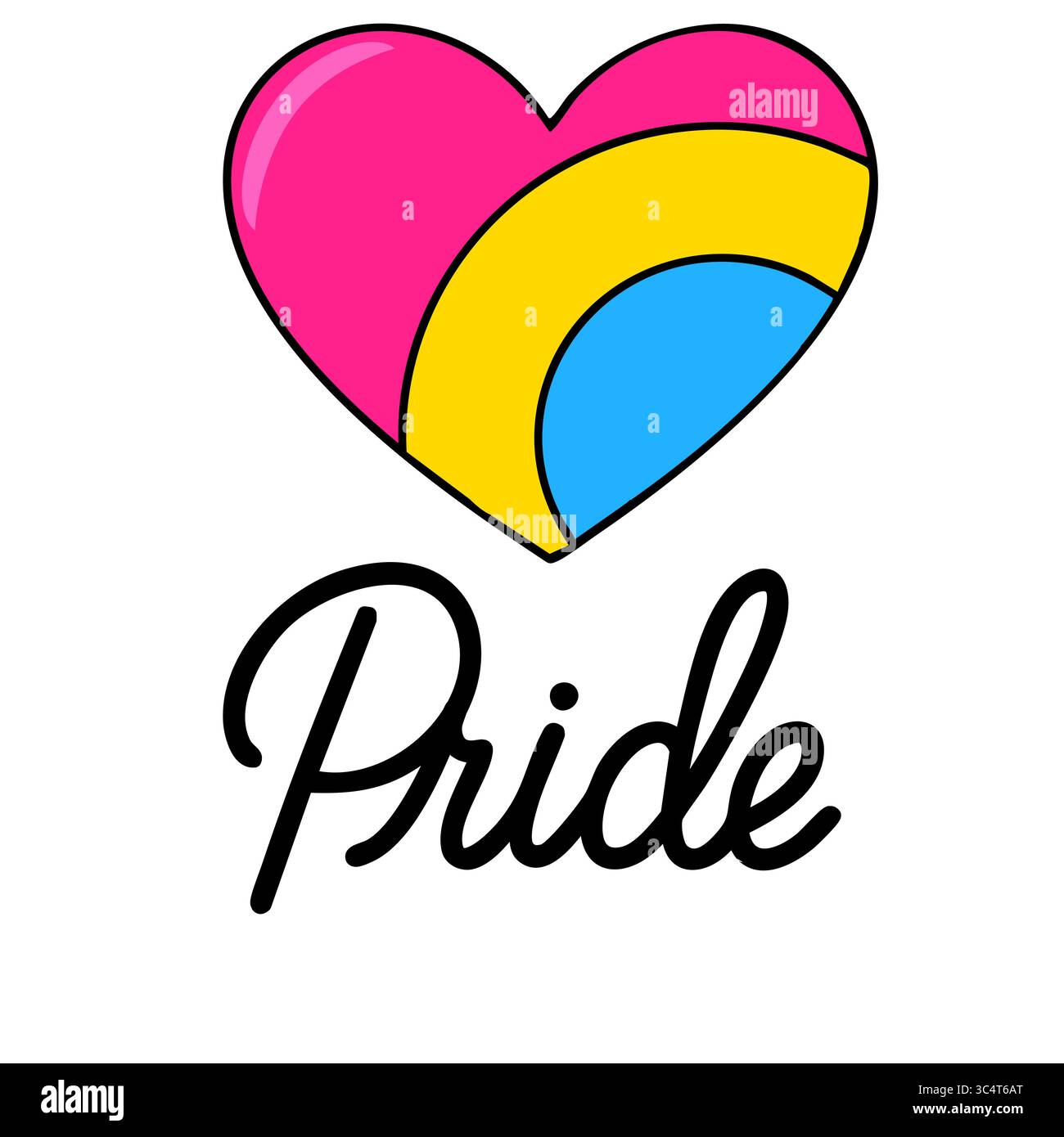 Vector illustration of a heart in pansexual pride colors with the word ...