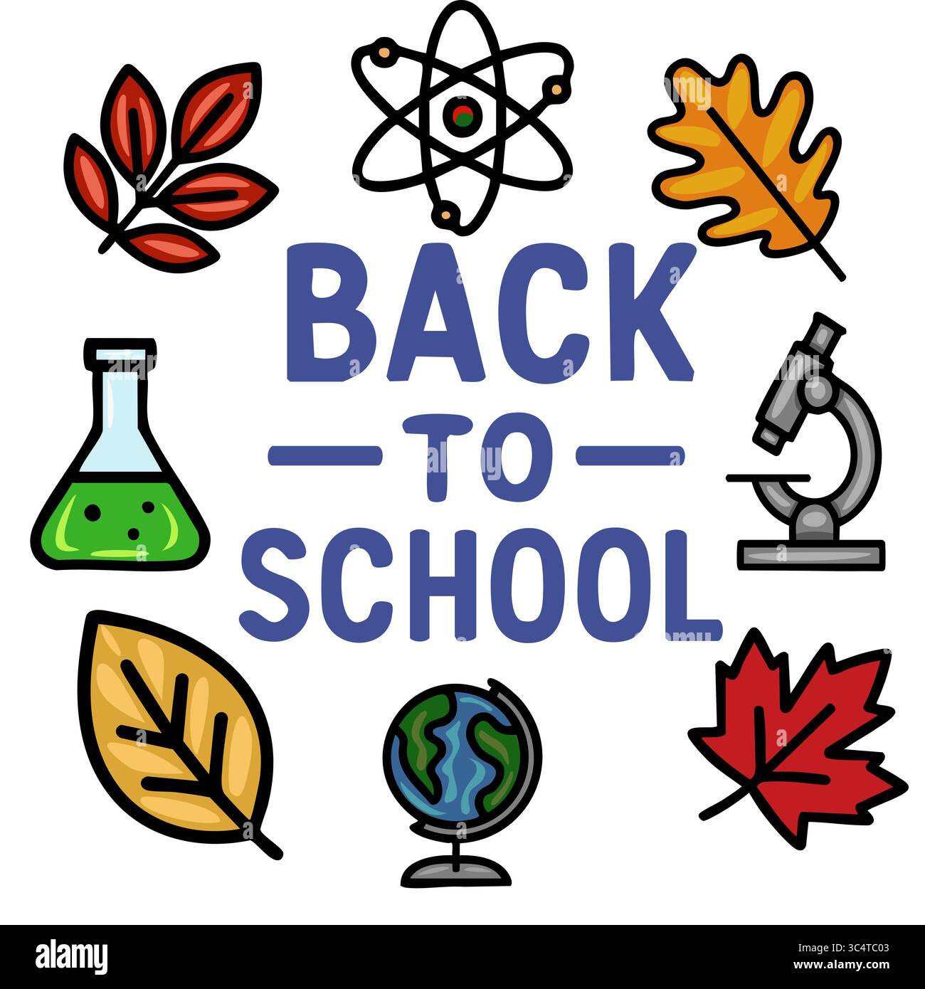 Vibrant Back to School Vector Illustration with Autumn Leaves, Science ...