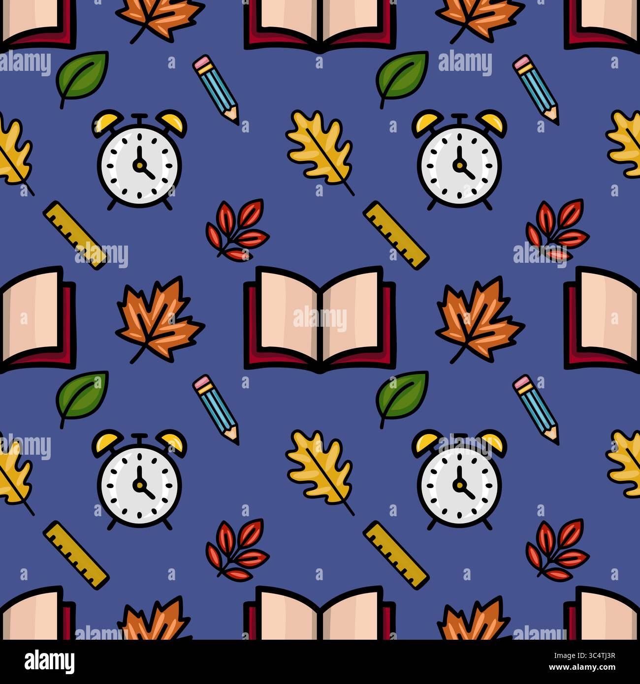 Autumn Ruler A vibrant vector seamless pattern featuring a playful mix of autumn ...