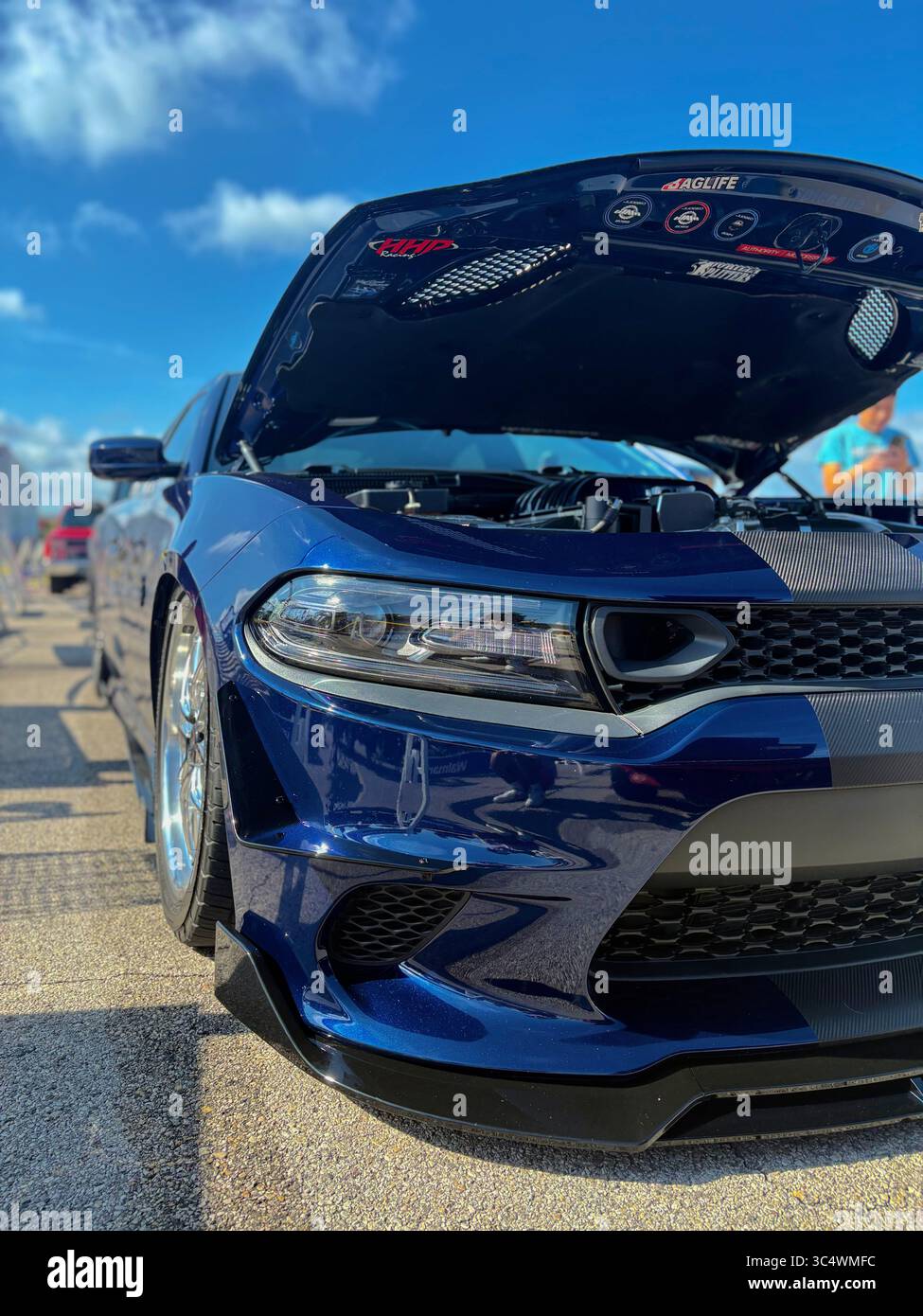 Navy Blue Dodge Hellcat at Hotwheels Legends Tour - Smartphone Captured Stock Image Navy Blue Dodge Hellcat at Hotwheels Legends Tour - Smartphone Captured Stock Image